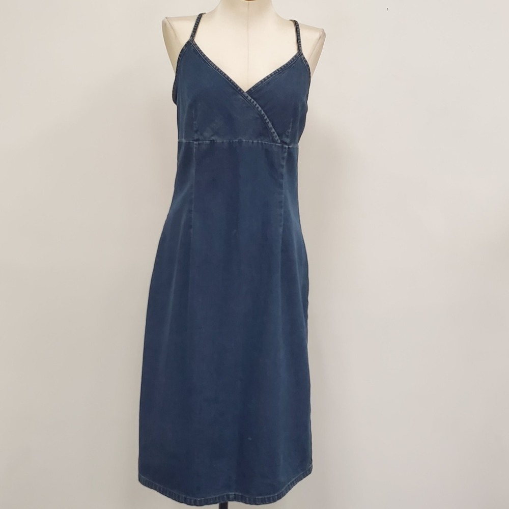 Vintage Old Navy Womens 90S Denim Babydoll Country Cowgirl Dress Size 4 Blue